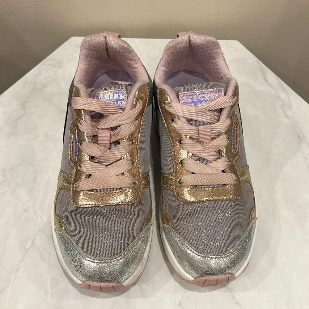 🔥Skechers Gold and Silver Sneakers with Pink Accents🔥